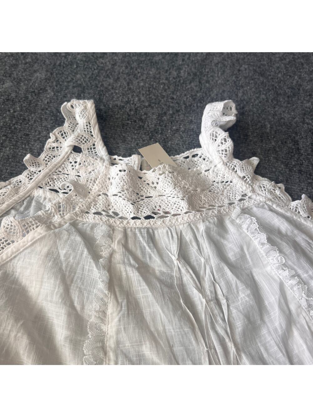Anthropologie White Eyelet Lace Trim Top Blouse Small NWT Crochet Boho - Size S